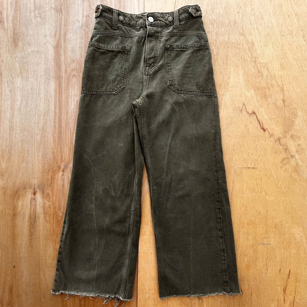 WE THE FREE HIGH RISE BUTTON FLY WIDE LEG JEANS WOMEN’S sz 27 Khaki Frayed Hem